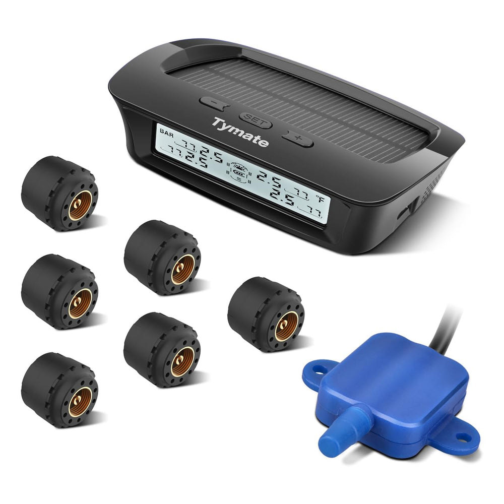 Tymate M12-3 dashboard display shows tire pressure readings clearly