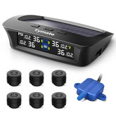 Tymate M12-3 color display shows real-time tire data for six tires.