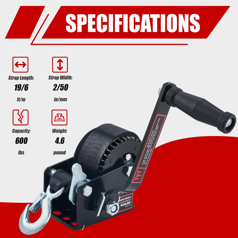 Anti-slip handle cranks smoothly for comfortable use with the TYT winch.