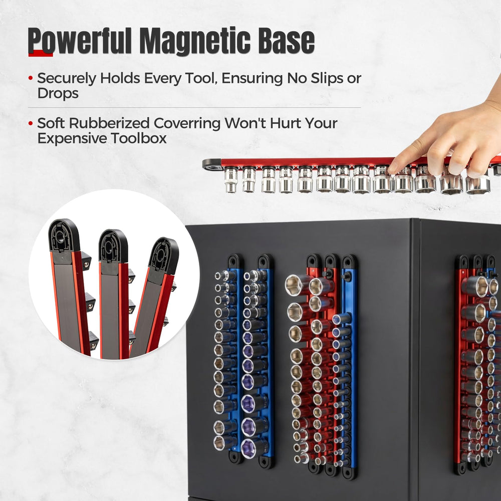 Tzuoen 360-degree rotating clips allow easy viewing of socket sizes