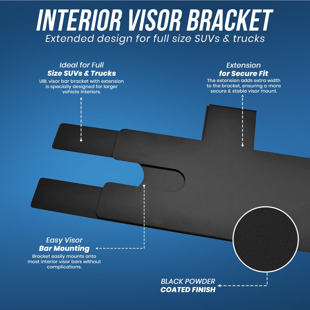 UBL full-size SUV and truck visor mount enhances light placement for better nighttime visibility.