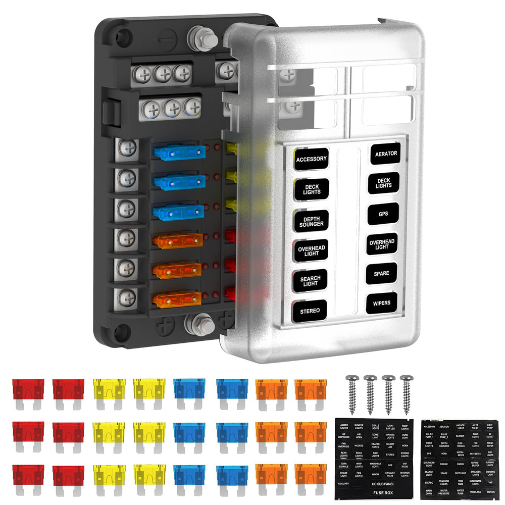 UCkasayfy 12-way fuse block box front view for versatile vehicle protection.