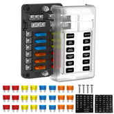 UCkasayfy 12-way fuse block box front view for versatile vehicle protection.
