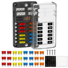 UCkasayfy 12-way fuse box front view shows organized power distribution.