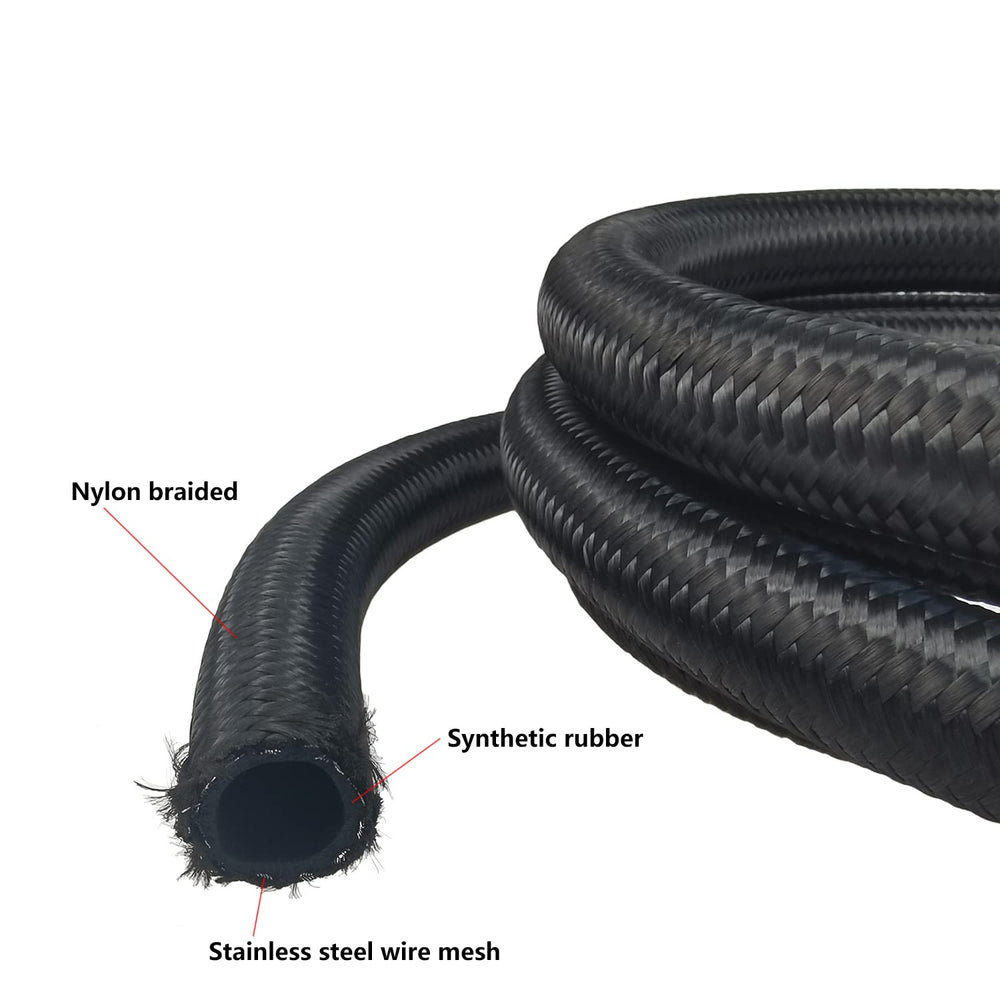 Ucreative nylon braided hose assembly with multiple swivel ends for secure connections.