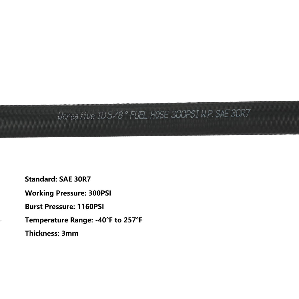 Ucreative SAE 30R7 fuel line closeup, high pressure capability and reliable seals.