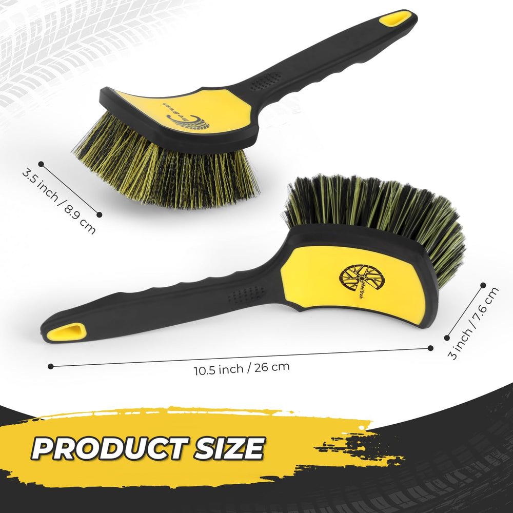 UERTUN stiff tire brush removing stubborn grime from tires.