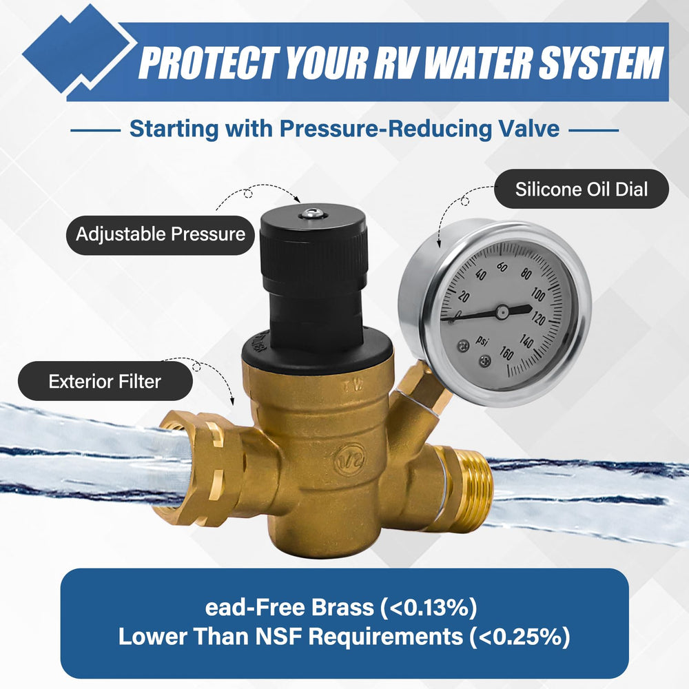 UHEGDRR brass elbow fitting provides secure, leak-free connections for RV lines.