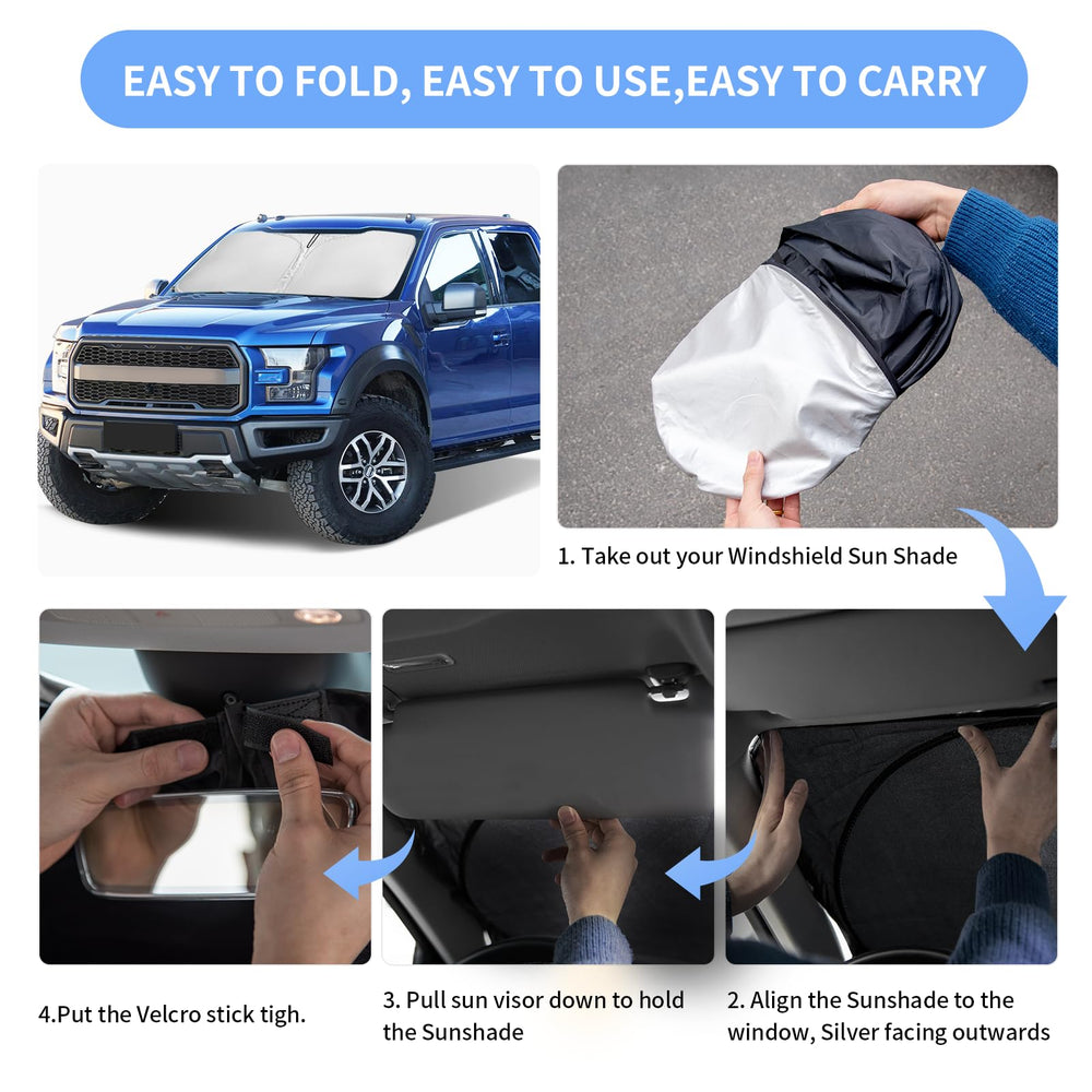 UKTOP windshield shade provides full windshield coverage for Ford trucks.
