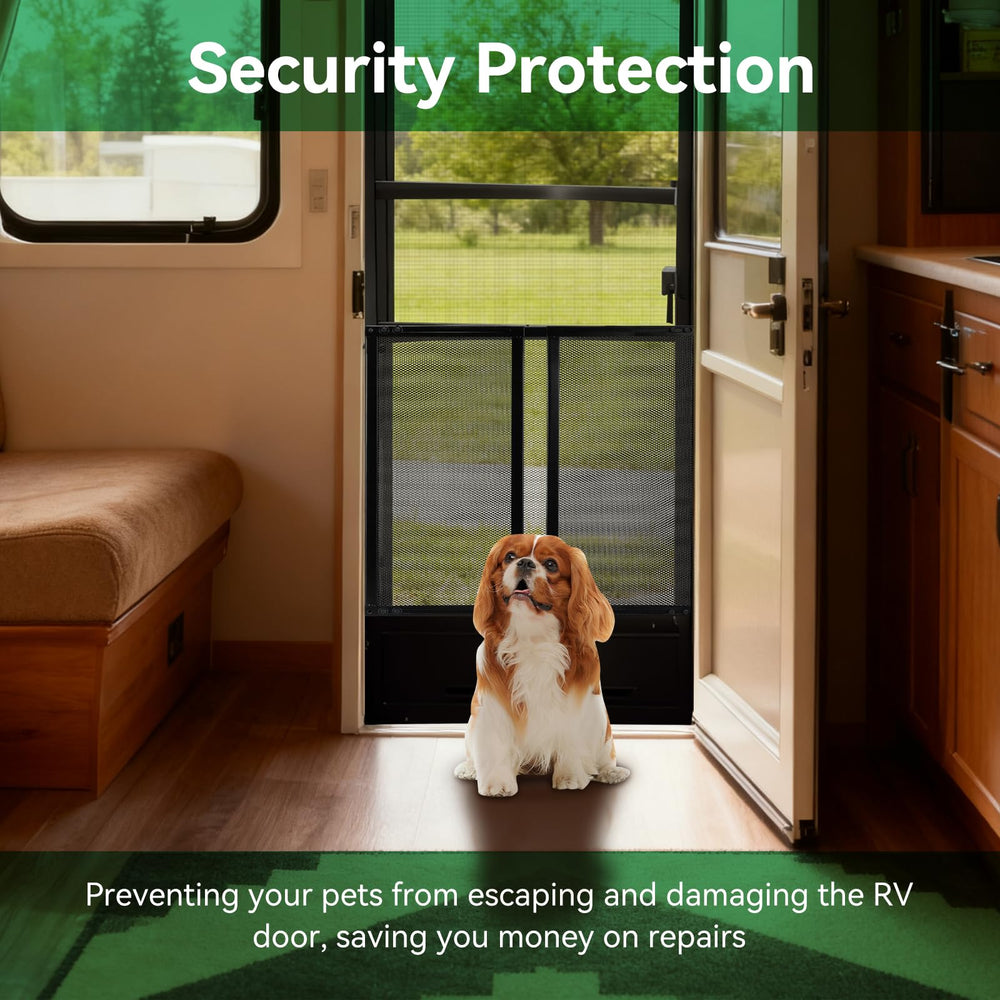 ULITECO dog-friendly-rv-door-protector protects screens while pets roam safely.