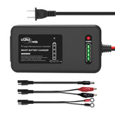 ULTRAPOWER 14.6V LiFePO4 charger front view for on the go battery care