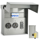 Umaogus RV panel front view with weatherproof enclosure for safe hookup