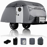 Umbrauto teardrop cover front view protects against dust and weather for 12-15 ft trailers.