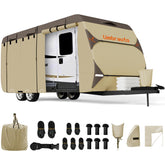 Umbrauto travel trailer cover on 20-22 ft rig protects from weather and debris.