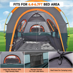 Umbrauto truck bed tent spans 78.7 inches for sleep-ready space in full-size beds.