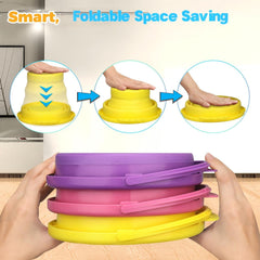Umnodobn foldable bucket folded compactly for space-saving storage.