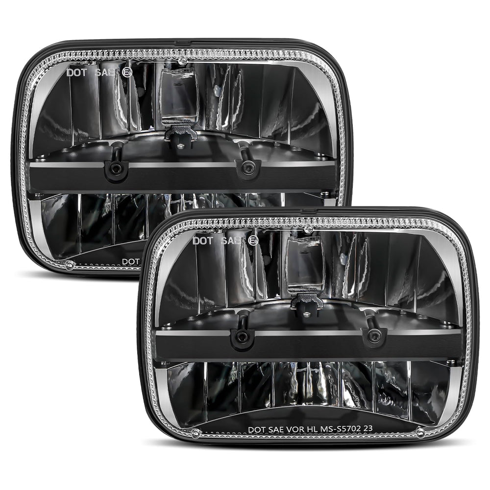 UNI-SHINE 5x7 LED headlights front view for Jeep Wrangler YJ, enhanced nighttime visibility.