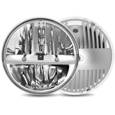 UNI-SHINE 7 inch LED headlight chrome front view enhances visibility on the road