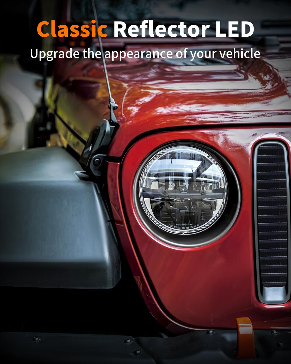 UNI-SHINE 7-inch LED headlight side profile for improved road awareness