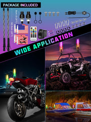 UNI-SHINE LED whip light with RGB chasing effects for dynamic off-road lighting.