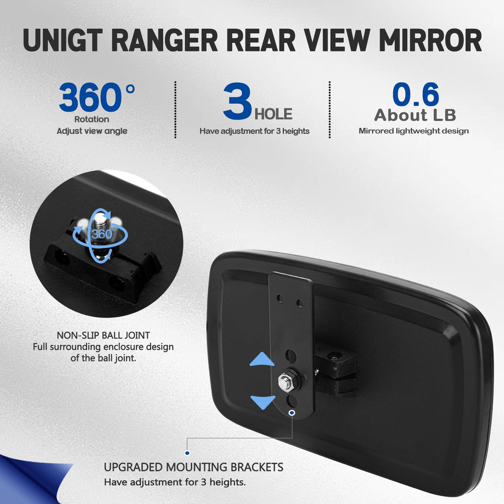 UNIGT Ranger rear view mirror offers 360-degree rotation for flexible viewing angles.