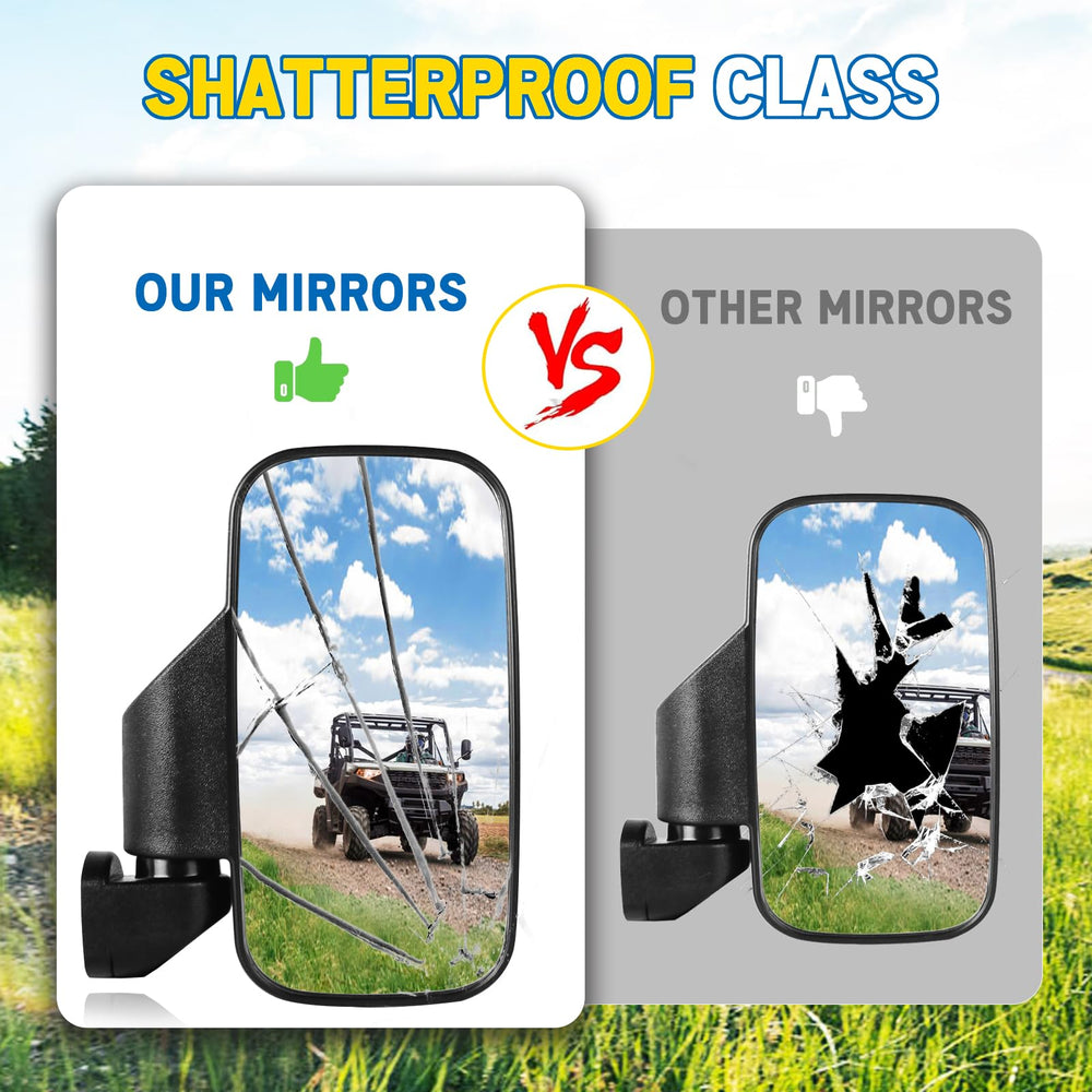 UNIGT UTV breakaway mirror safely folds to reduce damage in obstacles.