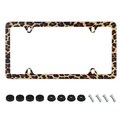 UNINDREM brown leopard license plate frame front view for bold style