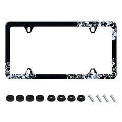 UNINDREM hibiscus flower license frame front view adds tropical style and plate protection.