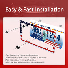 UNINDREM license frame mounted on car rear; quick installation with included hardware.