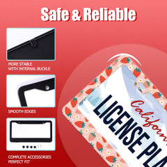 UNINDREM Strawberry license frame packaged with screws and caps for easy installation.