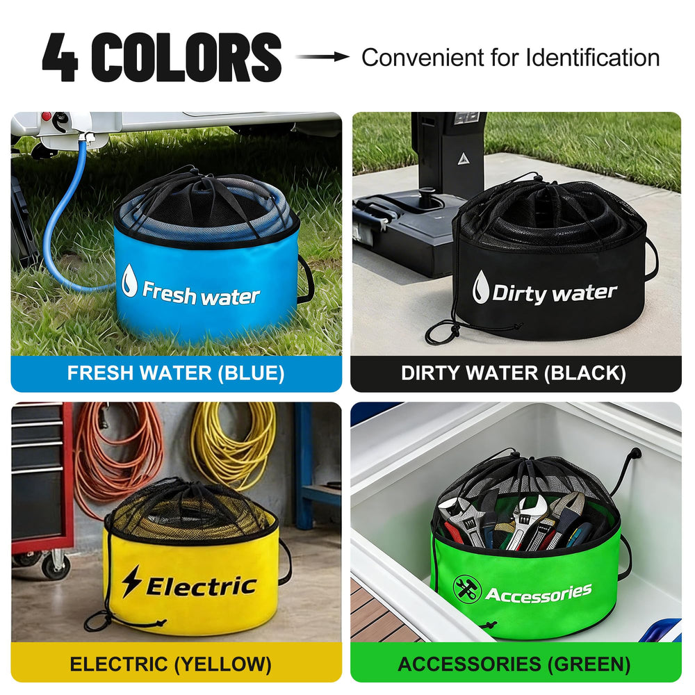 Uningmng 4-pack RV hose storage yellow bag helps identify electrical cords quickly.