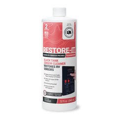 Unique Restore-It RV Sensor Cleaner bottle ready for cleaning sensor probes and preventing misreadings