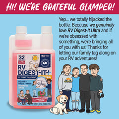Unique RV Digest-It Ultra odor-control scene suggests pleasant scent during upkeep.