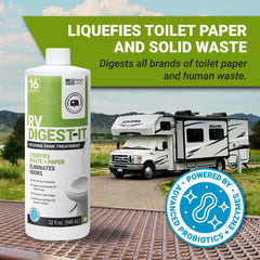 Unique RV Digest-It in use aiding waste digestion to prevent clogs