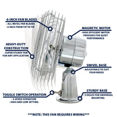 United Pacific 40848 chrome car fan side profile with adjustable base