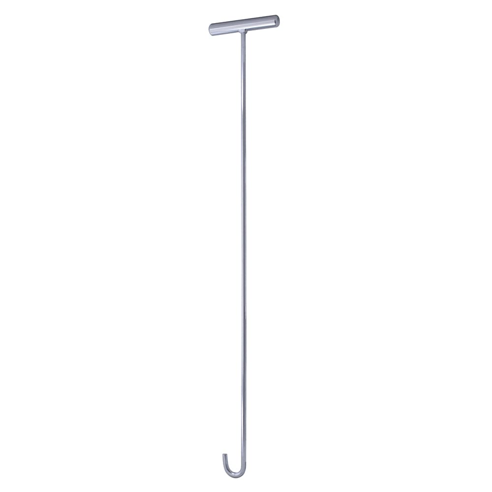 Chrome-plated 31-inch pin puller used beside the fifth wheel for easier disconnect.