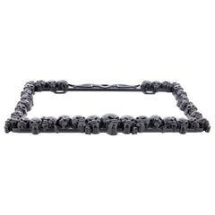 United Pacific black skull license plate frame rear view, built for rugged outdoor use