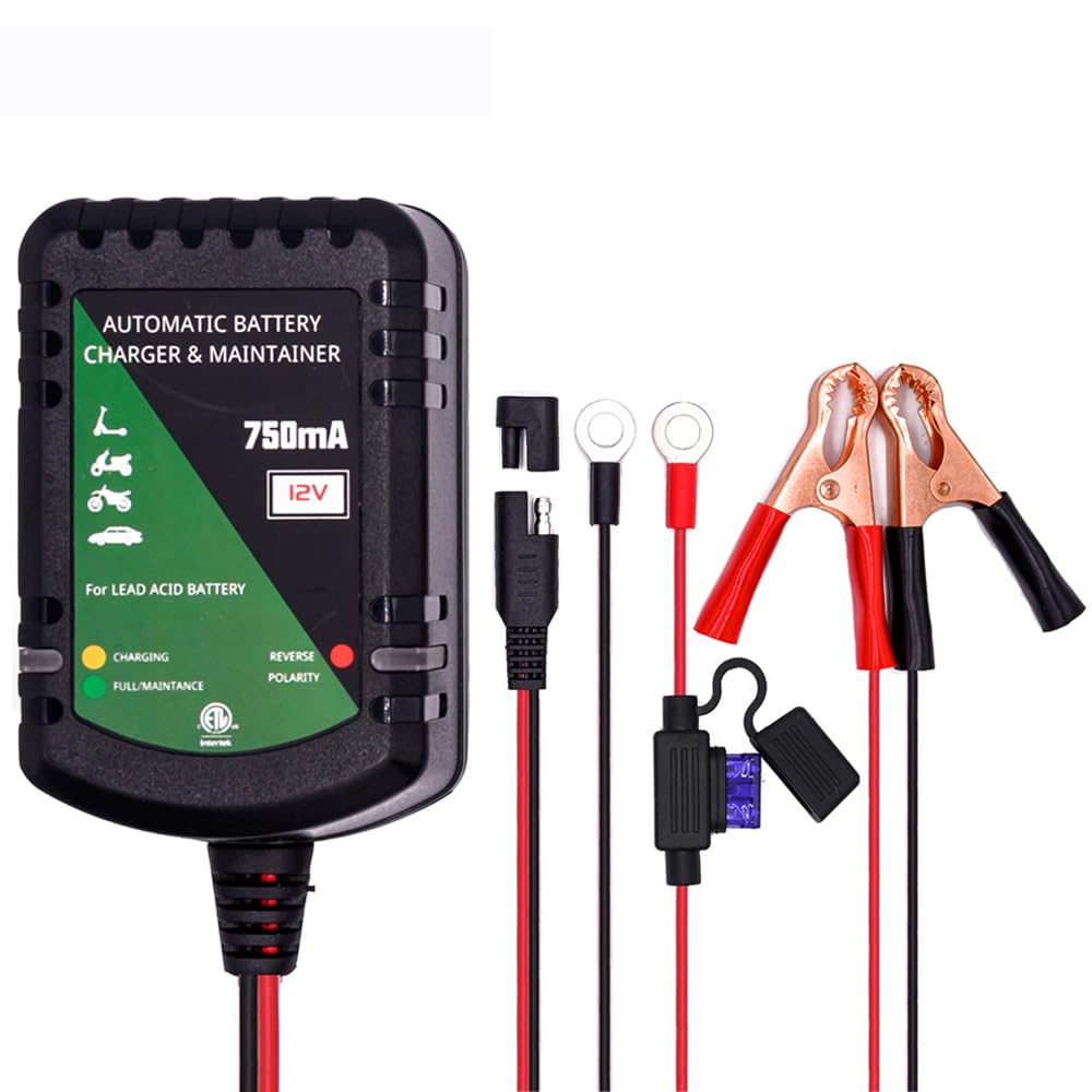 Unocho 12V charger front view for compact, safe maintenance.