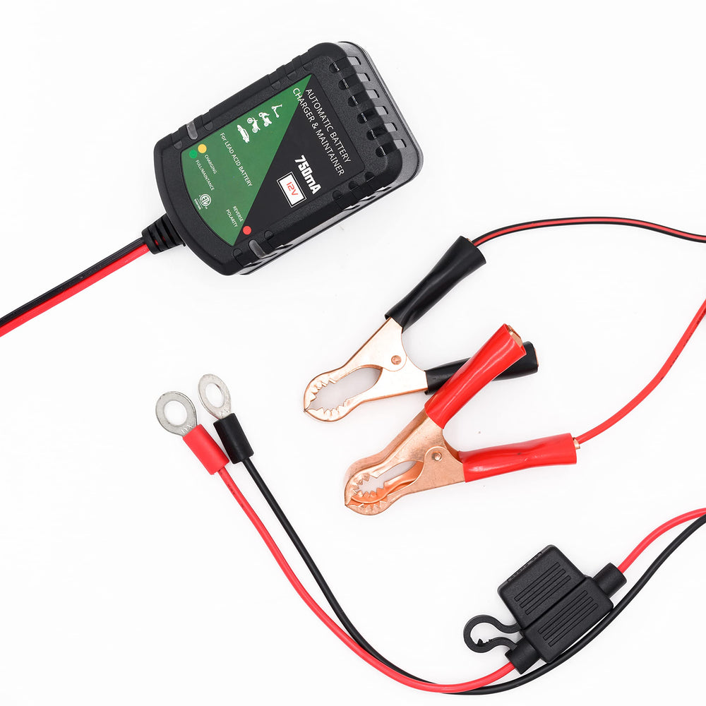 Unocho 12V charger side connection demonstrates easy SAE disconnect for quick setup.