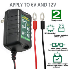 Unocho charger LED status indicator conveys charging and maintenance status at a glance.