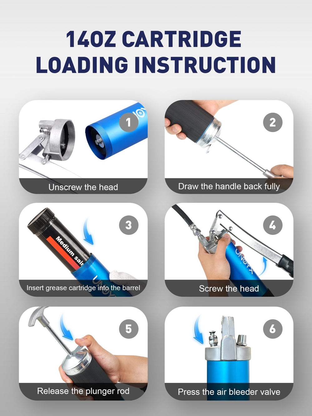 UNOYX bleeder valve and pull rod facilitate easy filling and air-free lubrication.