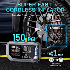 UPFOX air compressor in action for quick tire inflation.