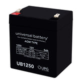 UPG UB1250 12V SLA battery showing compact dimensions for UPS backup systems.