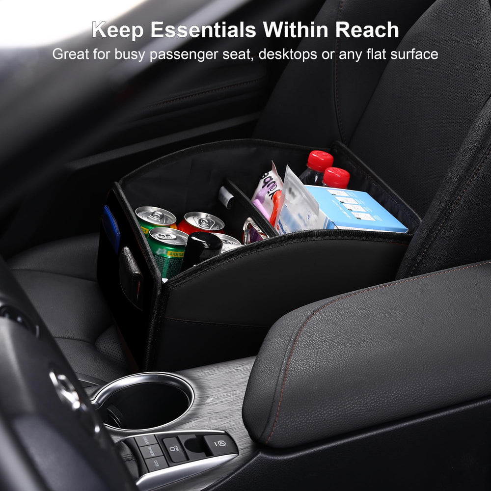 Uplien front seat organizer featuring a sturdy metal handle for easy relocation