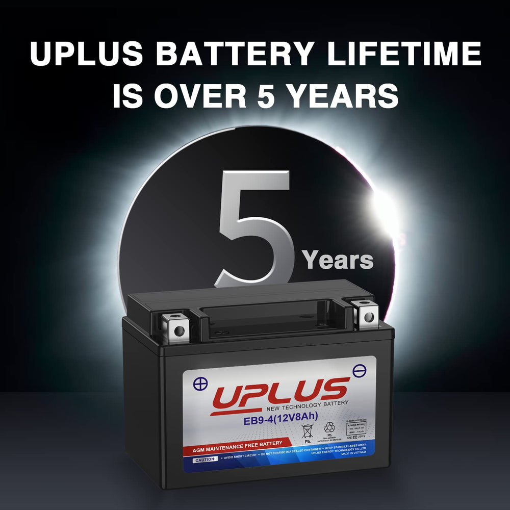 UPLUS YTX9-BS battery, 12V 8Ah, 120 CCA, supports strong cold starts.