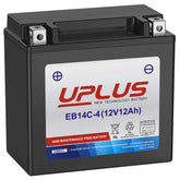 UPLUS YTX14-BS closeup of the sealed AGM battery highlighting maintenance-free design.