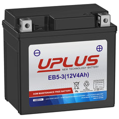 UPLUS YTX5L-BS battery case close-up showing compact AGM design for easy handling
