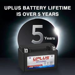 UPLUS YTX7A-BS side profile shows compact dimensions for motorcycle mounting.