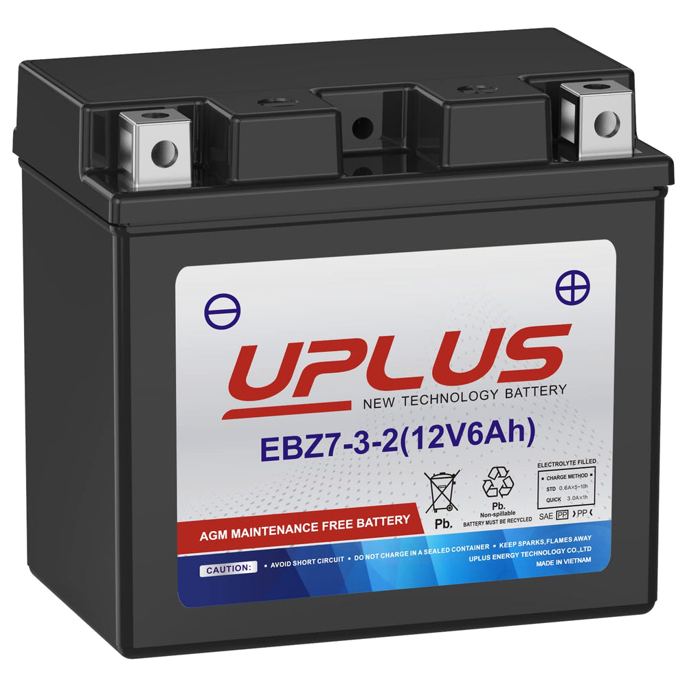 UPLUS YZT7S battery front view, compact for easy mounting on motorcycles.