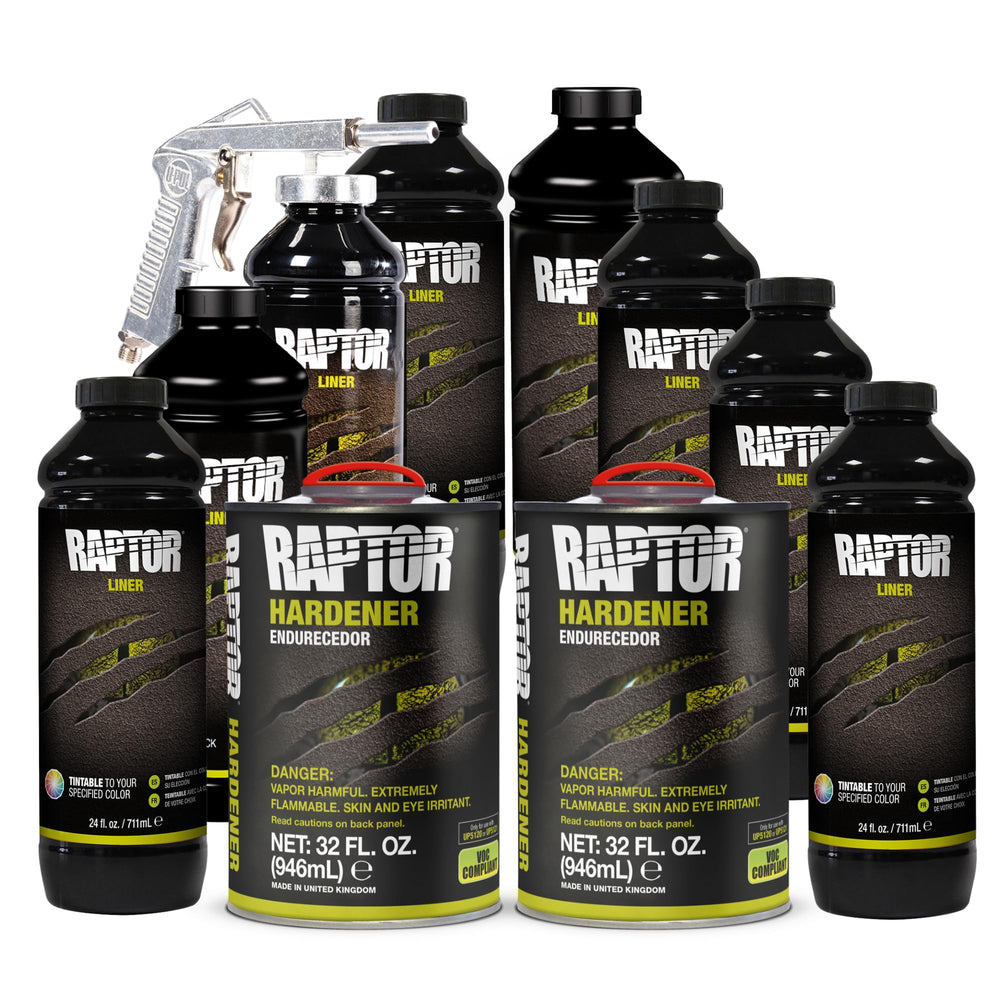 U-POL Raptor Tintable bed liner bottle close-up showing tintable base for durable color